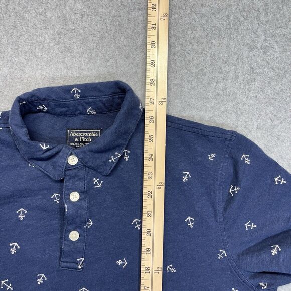 Abercrombie & Fitch Anchor Print Polo Shirt Men’s L Large Navy Blue AOP - Picture 15 of 16